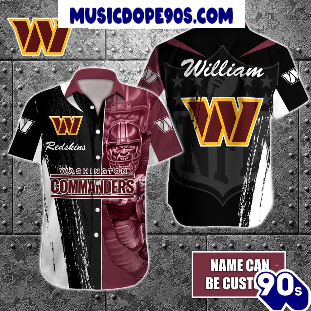 NFL Washington Commanders Custom Name Special Half Tone Mascot Hawaiian Shirt NFL Washington Commanders Custom Name Special Half Tone Mascot Hawaiian Shirt