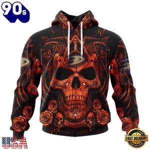 NHL Anaheim Ducks Special Design Halloween With Skull Art Hoodie, T Shirt , Trending NHL 3D Tee Nhl Anaheim Ducks Special Design Halloween With Skull Art Hoodie T Shirt 1