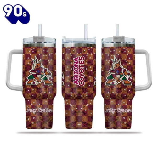NHL Arizona Coyotes Stained Glass Effect Custom Stanley Quencher 40oz Stainless Steel Tumbler With Handle  – NHL Tumbler 40oz