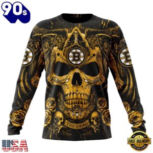NHL Boston Bruins Special Design Halloween With Skull Art Hoodie, T Shirt , Trending NHL 3D Tee Nhl Boston Bruins Special Design Halloween With Skull Art Hoodie T Shirt 3