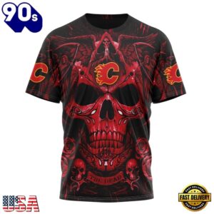 NHL Calgary Flames Special Design Halloween With Skull Art Hoodie, T Shirt , Trending NHL 3D Tee Nhl Calgary Flames Special Design Halloween With Skull Art Hoodie T Shirt 4