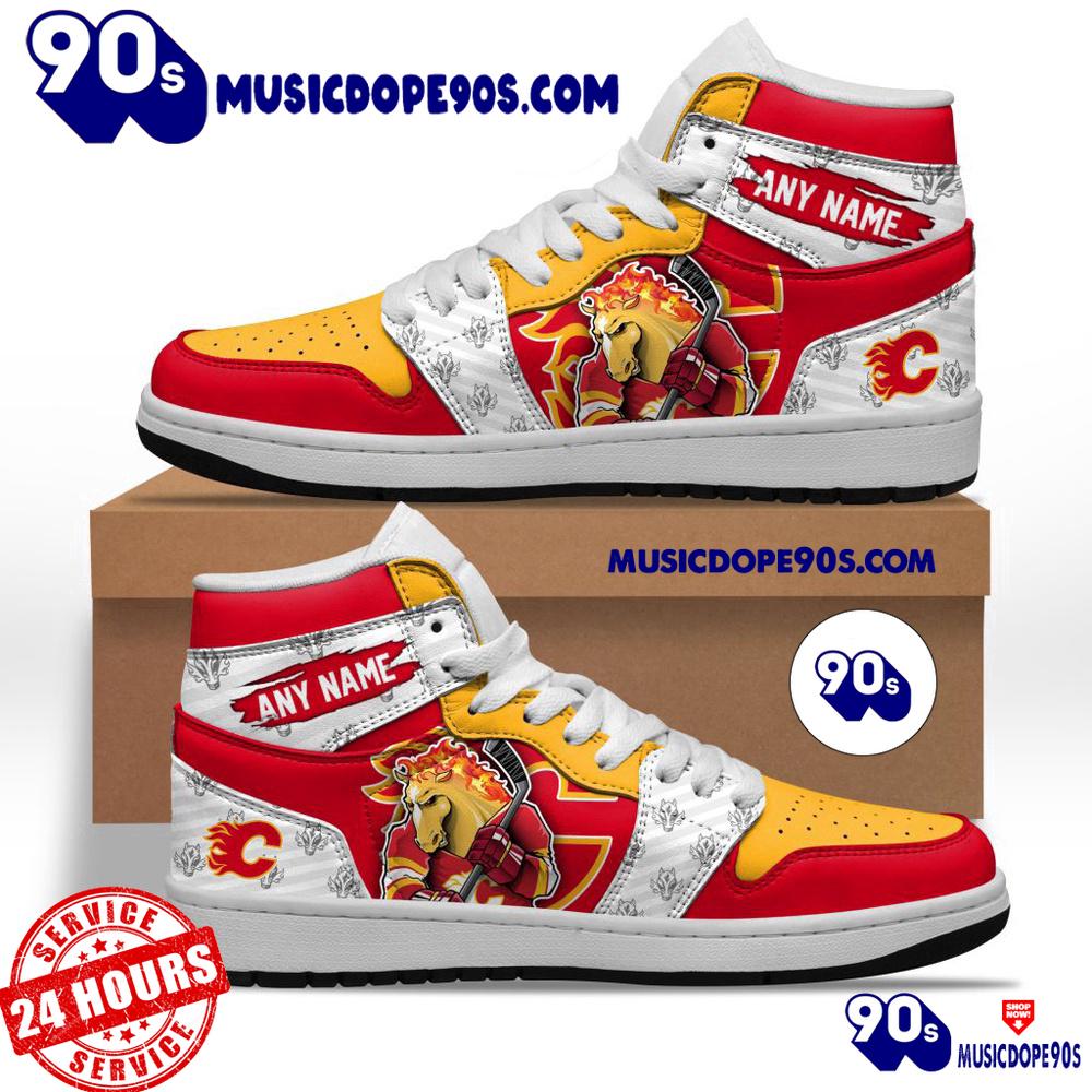 NHL Calgary Flames With Team Mascot Customized Air Jordan 1 Sneaker NHL Calgary Flames With Team Mascot Customized Air Jordan 1 Sneaker