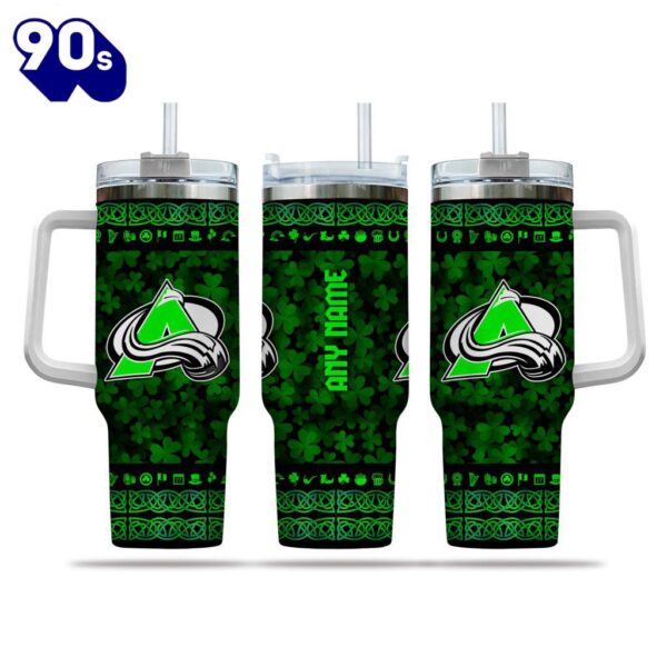 NHL Colorado Avalanche Happy St. Patrick’s Day Custom Stanley Quencher 40oz Stainless Steel Tumbler With Handle  – NHL Tumbler 40oz