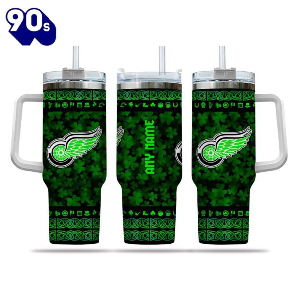 NHL Detroit Red Wings Happy St. Patrick’s Day Custom Stanley Quencher 40oz Stainless Steel Tumbler With Handle  – NHL Tumbler 40oz
