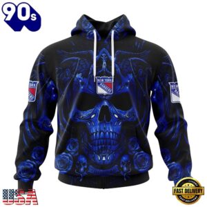 NHL New York Rangers Special Design Halloween With Skull Art Hoodie, T Shirt , Trending NHL 3D Tee Nhl New York Rangers Special Design Halloween With Skull Art Hoodie T Shirt 1