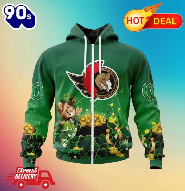 NHL Ottawa Senators Special Design For St. Patrick’s Day Zipper Hoodie