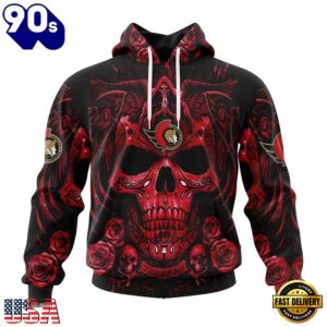NHL Ottawa Senators Special Design Halloween With Skull Art Hoodie, T Shirt , Trending NHL 3D Tee Nhl Ottawa Senators Special Design Halloween With Skull Art Hoodie T Shirt 1