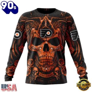 NHL Philadelphia Flyers Special Design Halloween With Skull Art Hoodie, T Shirt , Trending NHL 3D Tee Nhl Philadelphia Flyers Special Design Halloween With Skull Art Hoodie T Shirt 3