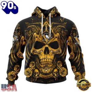 NHL Pittsburgh Penguins Special Design Halloween With Skull Art Hoodie, T Shirt , Trending NHL 3D Tee Nhl Pittsburgh Penguins Special Design Halloween With Skull Art Hoodie T Shirt 1