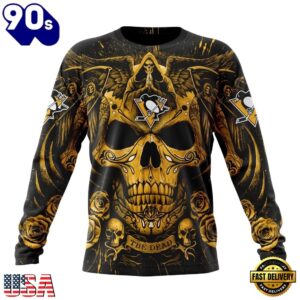 NHL Pittsburgh Penguins Special Design Halloween With Skull Art Hoodie, T Shirt , Trending NHL 3D Tee Nhl Pittsburgh Penguins Special Design Halloween With Skull Art Hoodie T Shirt 3