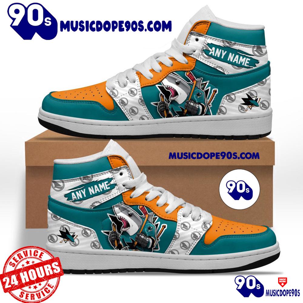 NHL San Jose Sharks With Team Mascot Customized Air Jordan 1 Sneaker NHL San Jose Sharks With Team Mascot Customized Air Jordan 1 Sneaker