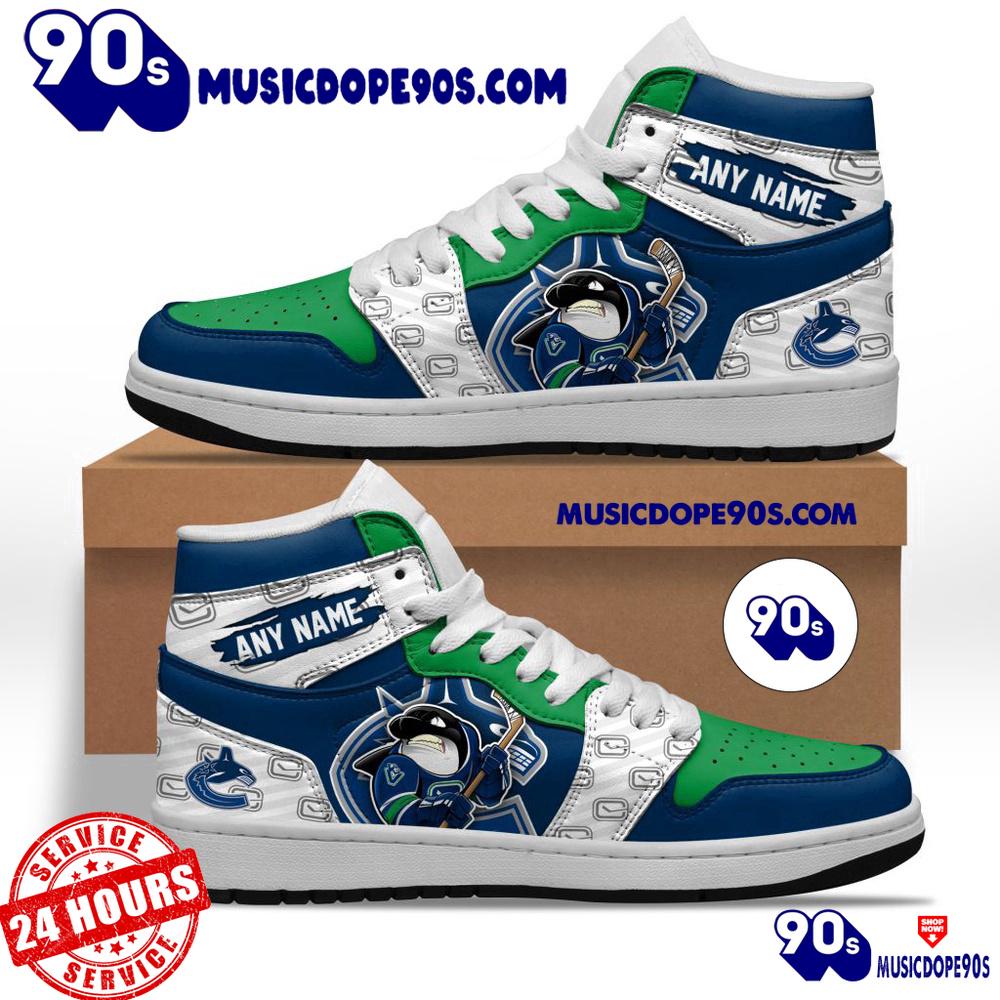 NHL Vancouver Canucks With Team Mascot Customized Air Jordan 1 Sneaker NHL Vancouver Canucks With Team Mascot Customized Air Jordan 1 Sneaker