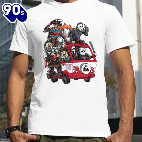 Northern Illinois Huskies Horror Movies Characters Bus Halloween 2024 T-Shirts