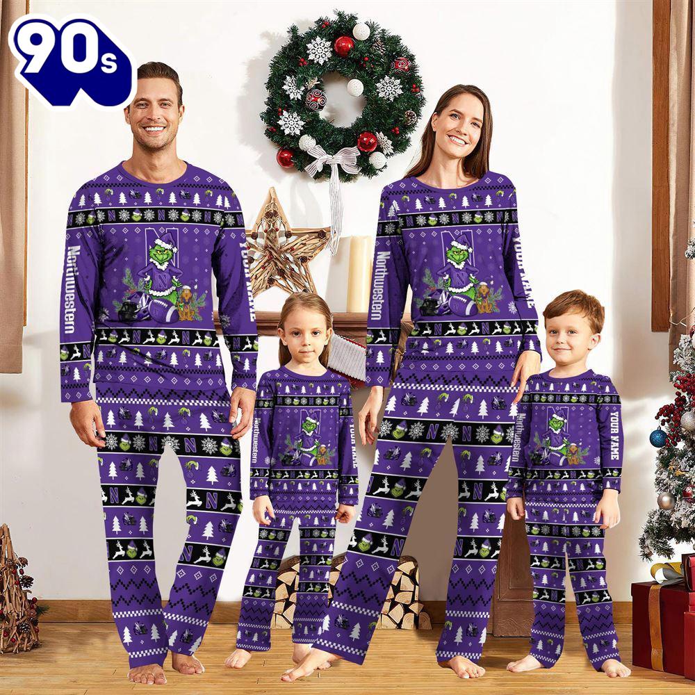 Northwestern Wildcats NCAA Custom Name Grinch Christmas And Sport Team Pajama Set Gift Christmas Northwestern Wildcats NCAA Custom Name Grinch Christmas And Sport Team Pajama Set Gift Christmas