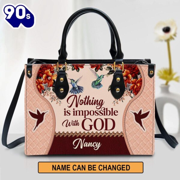 Nothing Is Impossible With God Personalized Leather Bag For Women , Christian Bags  Gift For Women Christmas