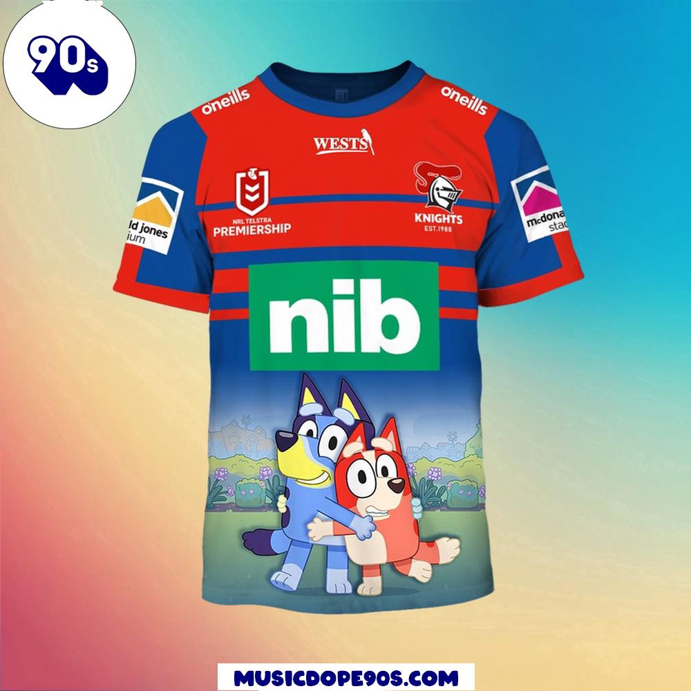 NRL Newcastle Knights Custom Name Number x Bluey Jersey Kids T-shirt NRL Newcastle Knights Custom Name Number x Bluey Jersey Kids T-shirt