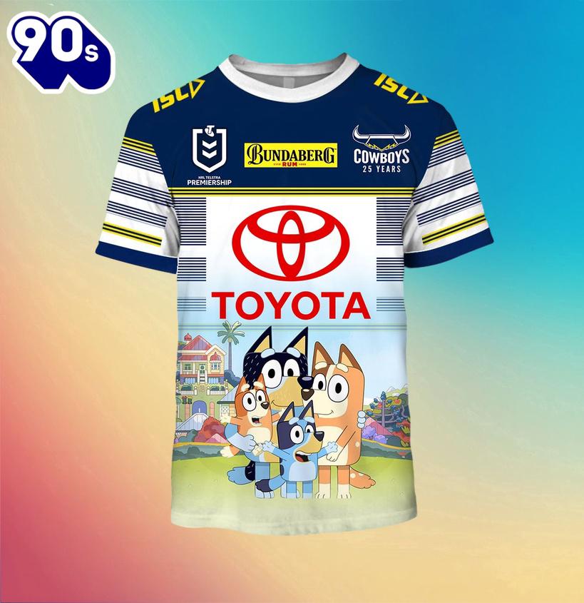 NRL North Queensland Cowboys Custom Name Number x Bluey Jersey Kids T-shirt NRL North Queensland Cowboys Custom Name Number x Bluey Jersey Kids T-shirt