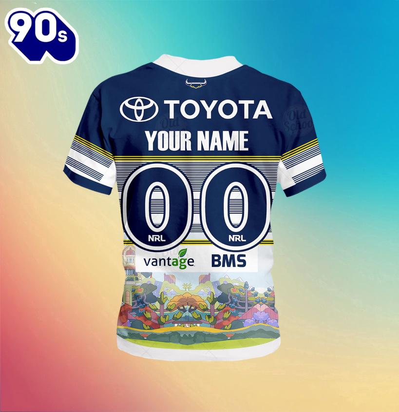 NRL North Queensland Cowboys Custom Name Number x Bluey Jersey Kids T-shirt NRL North Queensland Cowboys Custom Name Number x Bluey Jersey Kids T-shirt