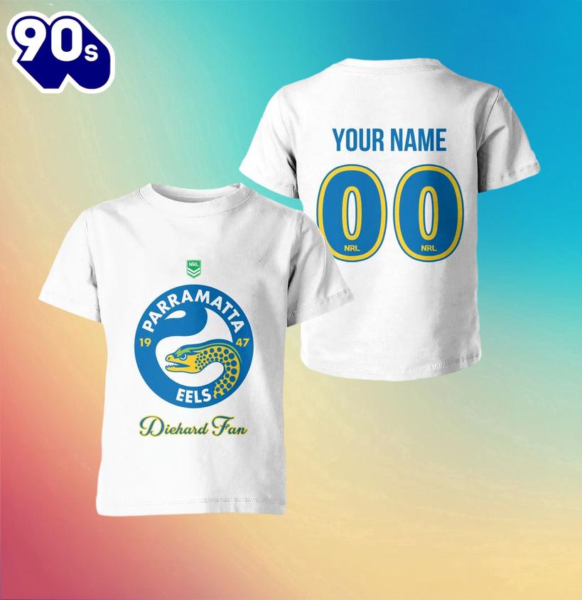 NRL Parramatta Eels Custom Name Number Diehard Fan Kids T-shirt NRL Parramatta Eels Custom Name Number Diehard Fan Kids T-shirt