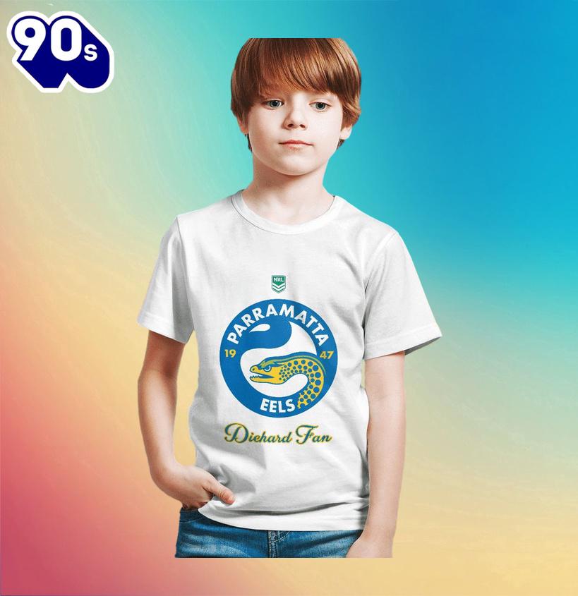 NRL Parramatta Eels Custom Name Number Diehard Fan Kids T-shirt NRL Parramatta Eels Custom Name Number Diehard Fan Kids T-shirt