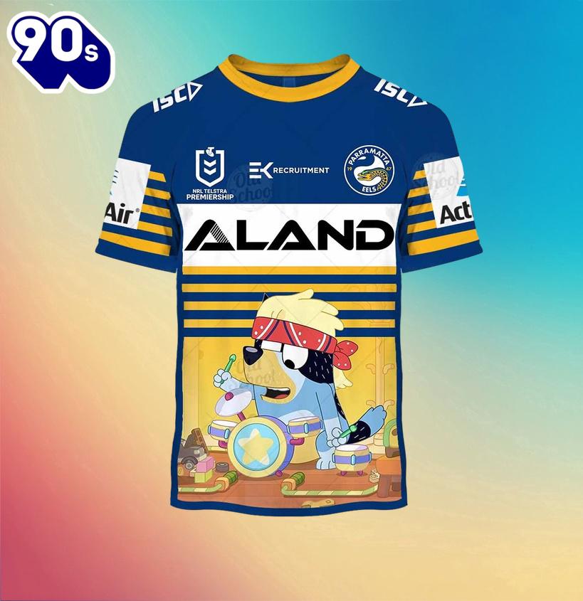 NRL Parramatta Eels Custom Name Number x Bluey Jersey Kids T-shirt NRL Parramatta Eels Custom Name Number x Bluey Jersey Kids T-shirt