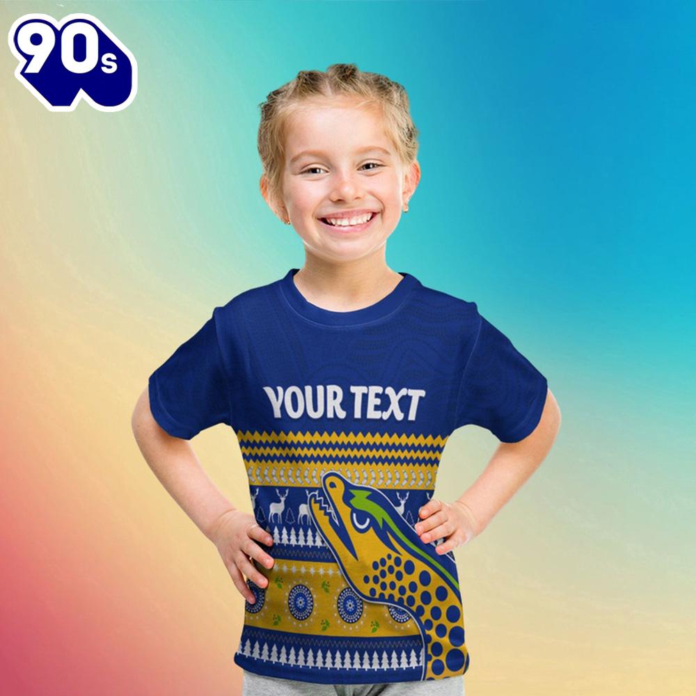 NRL Parramatta Eels Custom Text Indigenous Christmas Style Kids T-shirt NRL Parramatta Eels Custom Text Indigenous Christmas Style Kids T-shirt