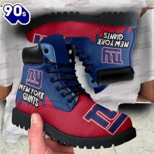 NY Giants Leather Boots Shoes Custom For Fans