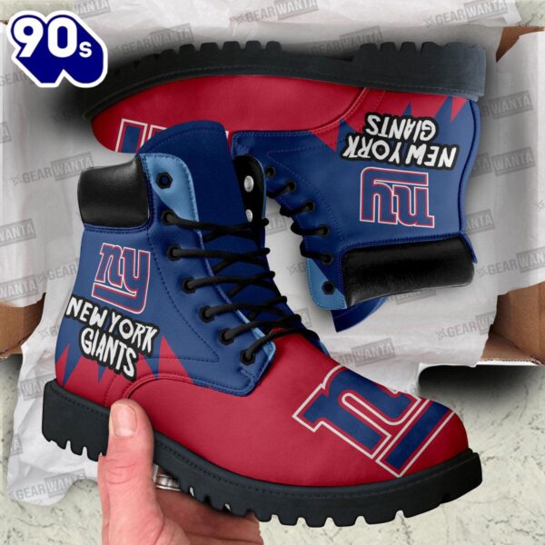 NY Giants Leather Boots Shoes Custom For Fans