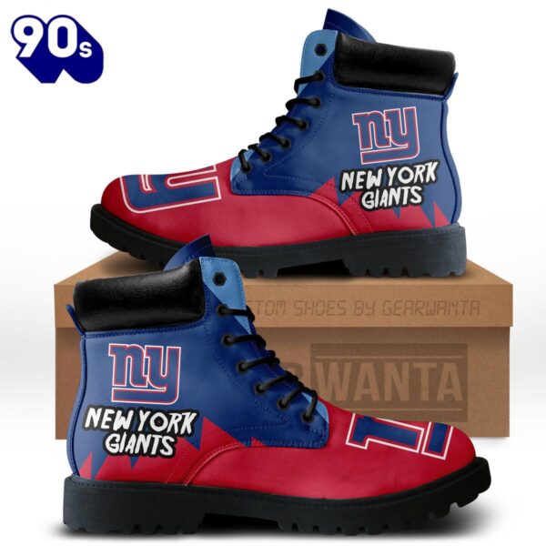 NY Giants Leather Boots Shoes Custom For Fans