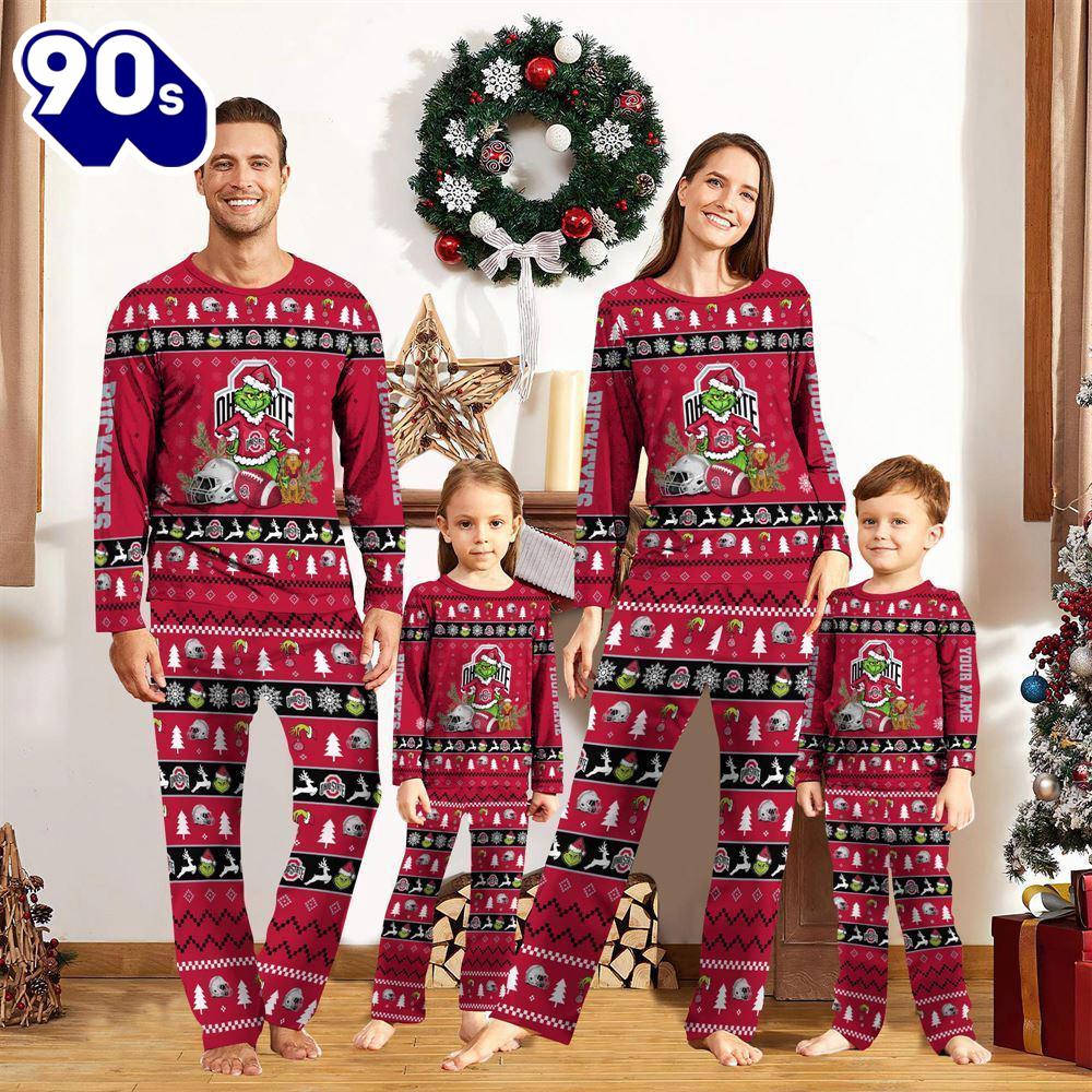 Ohio State Buckeyes NCAA Custom Name Grinch Christmas And Sport Team Pajama Set Gift Christmas Ohio State Buckeyes NCAA Custom Name Grinch Christmas And Sport Team Pajama Set Gift Christmas