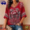 Ohio State Buckeyes NCAA Vintage Floral Bow V Neck T Shirt, Trending NCAA V Neck