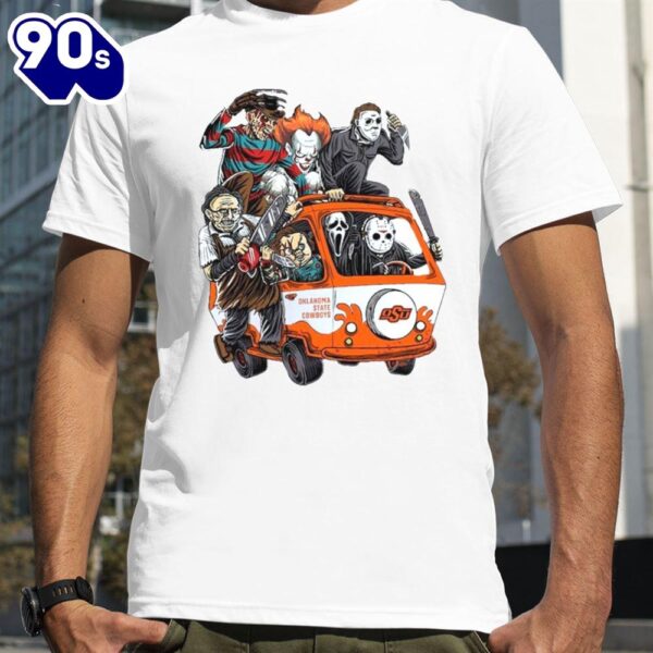 Oklahoma State Cowboys Horror Movies Characters Bus Halloween 2024 T-Shirts