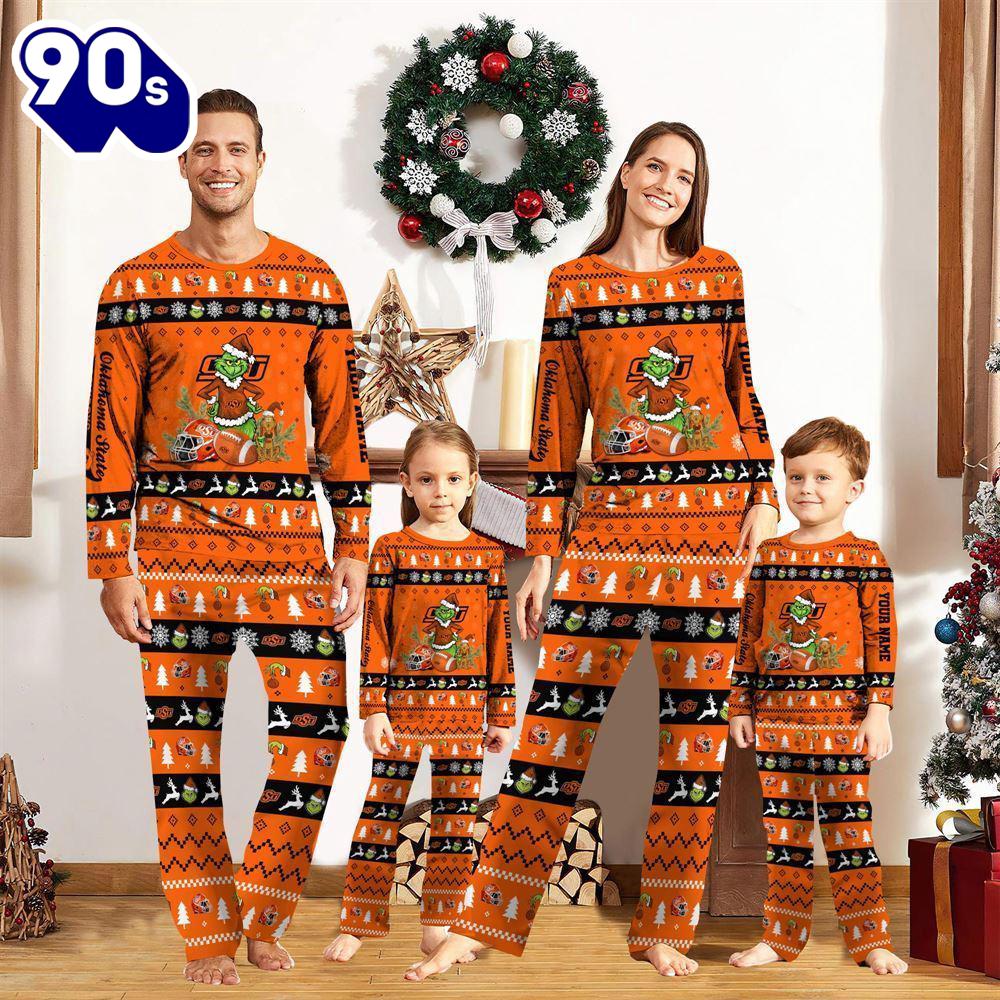 Oklahoma State Cowboys NCAA Custom Name Grinch Christmas And Sport Team Pajama Set Gift Christmas Oklahoma State Cowboys NCAA Custom Name Grinch Christmas And Sport Team Pajama Set Gift Christmas