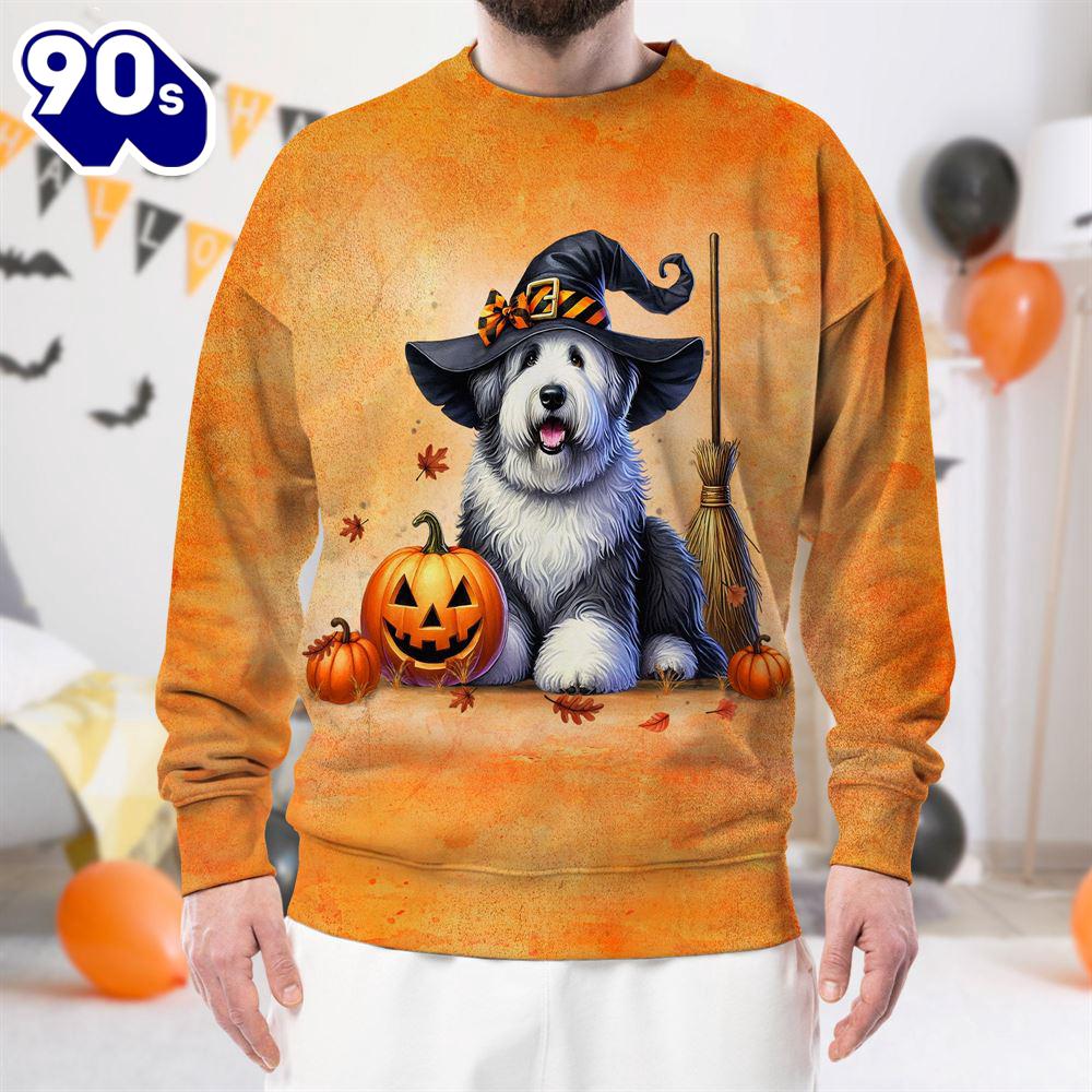 Old English Sheepdog In Spooky Autumn Halloween 3D Shirt For Man And Women Old English Sheepdog In Spooky Autumn Halloween 3D Shirt For Man And Women