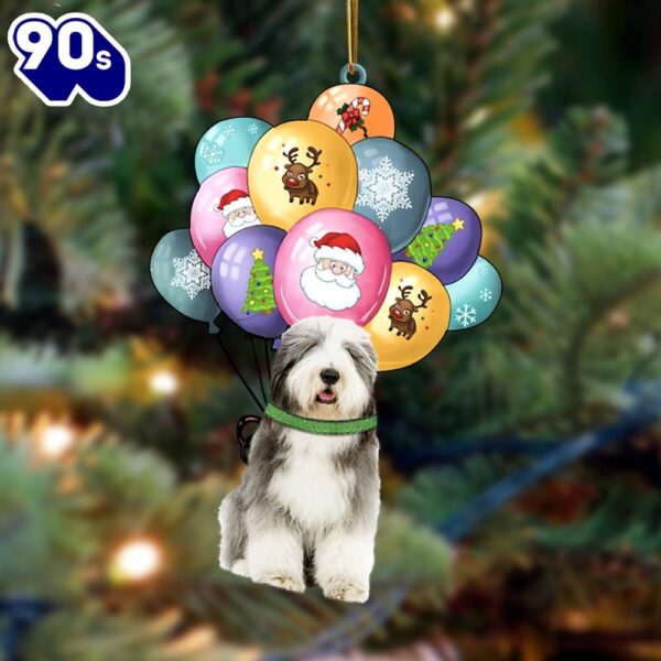 Old English Sheepdog With Balloons Christmas Ornament, Gift For Christmas