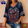 Ole Miss Rebels NCAA Vintage Floral Bow V Neck T Shirt, Trending NCAA V Neck
