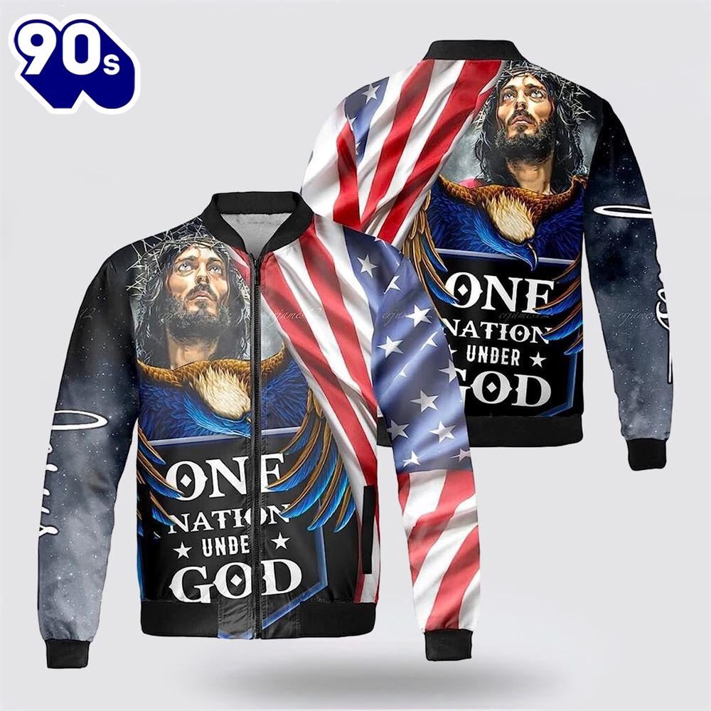 One Nation Under God Jesus Eagle Flag Us Bomber Jacket - Christian Bomber Shirts for Men and Women Gift Christian One Nation Under God Jesus Eagle Flag Us Bomber Jacket - Christian Bomber Shirts for Men and Women Gift Christian