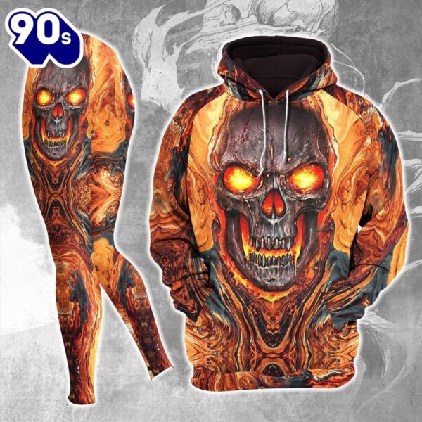 Orange Lava Skull Combo Hoodie And Leggings
