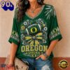 Oregon Ducks NCAA Vintage Floral Bow V Neck T Shirt, Trending NCAA V Neck