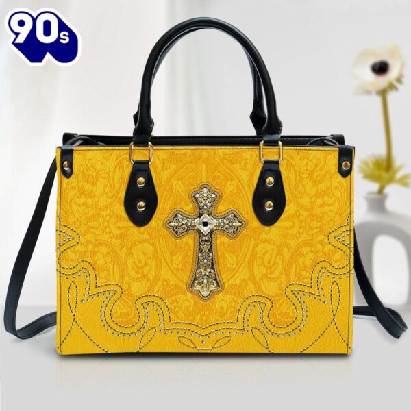 Outstanding Yellow Cross Christian Leather Handbag Christ Gifts Leather Bags  Gift For  Women Christmas