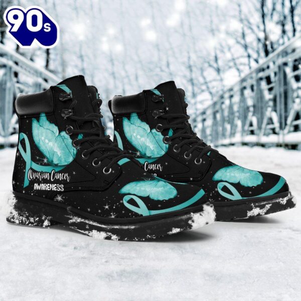 Ovarian Cancer Awareness Leather Boots Ribbon Shoes Gift idea
