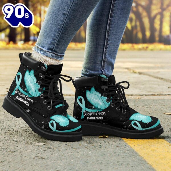 Ovarian Cancer Awareness Leather Boots Ribbon Shoes Gift idea