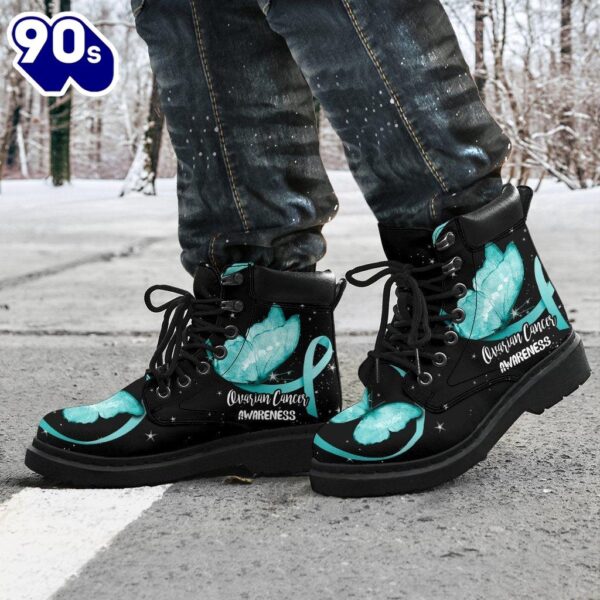 Ovarian Cancer Awareness Leather Boots Ribbon Shoes Gift idea