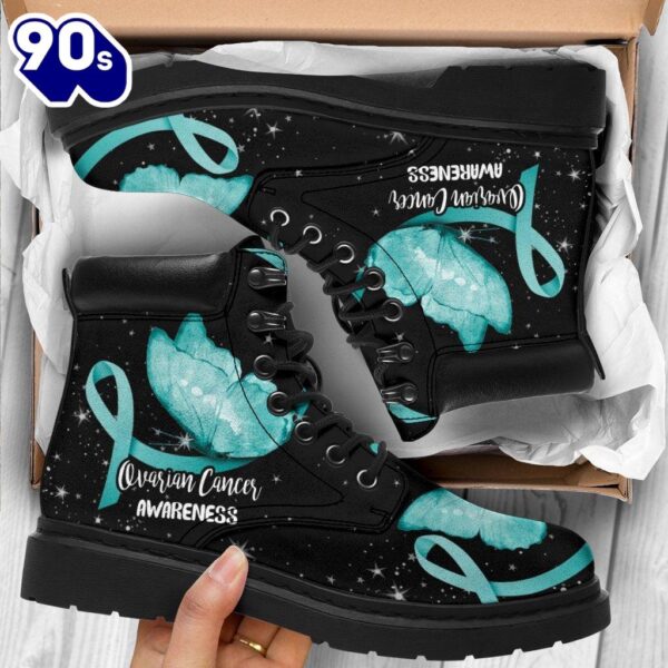 Ovarian Cancer Awareness Leather Boots Ribbon Shoes Gift idea