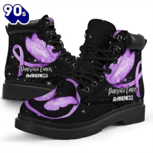 Pancreatic Cancer Awareness Leather Boots Ribbon Butterfly Shoes
