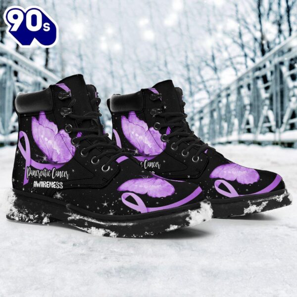 Pancreatic Cancer Awareness Leather Boots Ribbon Butterfly Shoes