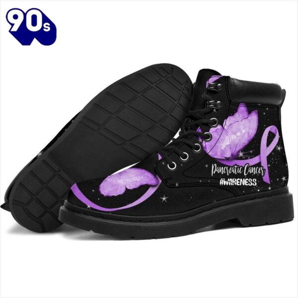 Pancreatic Cancer Awareness Leather Boots Ribbon Butterfly Shoes