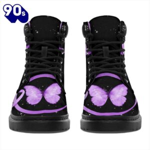 Pancreatic Cancer Awareness Leather Boots Ribbon Butterfly Shoes