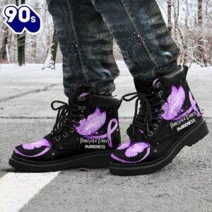 Pancreatic Cancer Awareness Leather Boots Ribbon Butterfly Shoes
