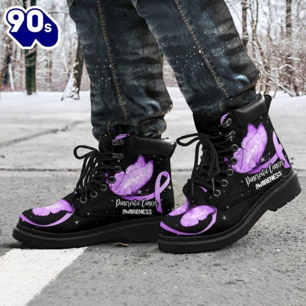 Pancreatic Cancer Awareness Leather Boots Ribbon Butterfly Shoes